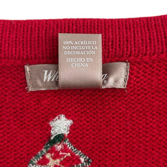 White Stag Red Christmas Applique Embroidered Beaded Sweater Vest (L) - Picture 15 of 16